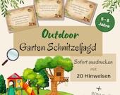 Outdoor Schnitzeljagd Kinder 5-8 Jahre, Schatzsuche Garten Schnitzeljagd Kindergeburtstag zum Ausdrucken Schatzsuche draußen in Reimform PDF