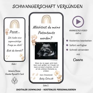 Marraine demande e-carte, Veux-tu être ma marraine, Carte numérique personnalisable annonçant la grossesse de bébé, Modèle Canva