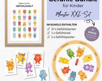 Monster Feeling Cards for Kids, Feelings Wheel Poster, Learning Feelings and Emotions, Feelings Set for Children, Montessori Learning Cards, Download Emotion Cards PDF