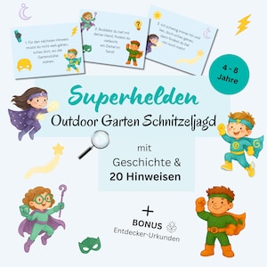 Outdoor scavenger hunt for children 4-8 years, superhero treasure hunt garden scavenger hunt children&#39;s birthday party to print out PDF treasure hunt outside