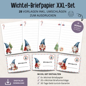 Printable gnome letters, gnome letter template, Nisse Tomte gnome stationery, gnome accessories, Christmas gnome DIY set PDF Download