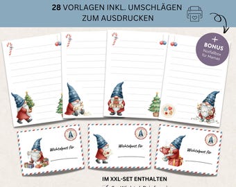 Lettres de gnome imprimables, modèle de lettre de gnome, papeterie de gnome Nisse Tomte, accessoires de gnome, kit de gnome de Noël DIY à télécharger en PDF