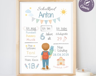 Affiche de rentrée scolaire personnalisée, cadeau d'inscription scolaire, tableau d'étapes pour garçon, décoration d'inscription scolaire, tableau d'inscription scolaire, début d'école sur Canva