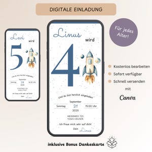 Invitation Anniversaire Enfant Fusée, Carte Invitation Numérique Personnalisable Anniversaire Espace, Carte E-Party Mobile WhatsApp, Modèle Canva