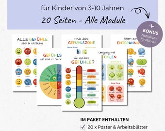 Paket Gefühle Lernen Kinder Poster Emotionen Montessori, Gefühle Set Kinder Emotionsregulation Kind Emotionen verstehen, Gefühle regulieren