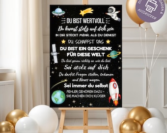 Gift for boys starting school, encouragement poster, school enrollment poster, nursery wishes, schoolchild decoration, school start, astronaut, rocket PDF Download