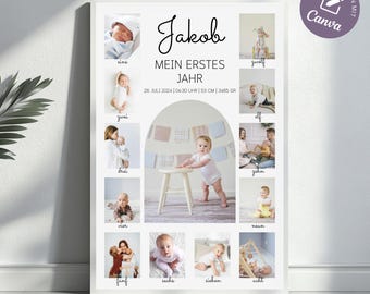 Milestone board 1st birthday birthday poster photo, baby poster milestones gift, baby milestone poster boy girl template Canva
