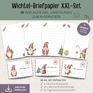 Printable gnome letters, gnome letter template, Nisse Tomte gnome stationery, gnome accessories, Christmas gnome DIY set PDF Download