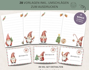 Printable gnome letters, gnome letter template, Nisse Tomte gnome stationery, gnome accessories, Christmas gnome DIY set PDF Download