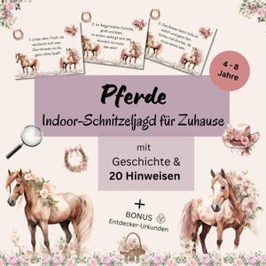 Indoor scavenger hunt for children 4-8 years, horse treasure hunt indoors, children&#39;s birthday party scavenger hunt to print out, PDF treasure hunt for home