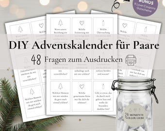 Calendario de Adviento para parejas en vaso, preguntas para parejas, calendario de Adviento para imprimir, descarga en PDF, calendario navideño para hombres y mujeres, set de bricolaje