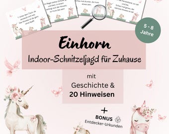 Indoor scavenger hunt for girls 5-8 years, unicorn treasure hunt for children's birthdays to print, treasure hunt tasks for indoors PDF