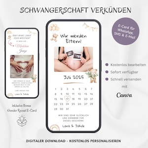Personalizable Boho E-Card We&#39;re Going to Be Parents, Digital Pregnancy Announcement, Custom Baby Announcement WhatsApp Bear Template Canva