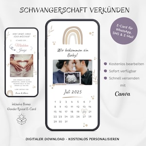 We&#39;re Having a Baby Card, Digital Pregnancy Announcement, Customizable Baby Announcement, Rainbow E-Card WhatsApp Template Canva