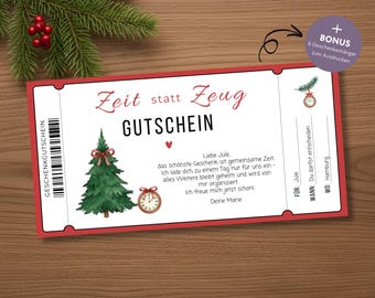 Time instead of stuff Christmas voucher, personalizable gift voucher to print, gift idea Christmas gift download PDF