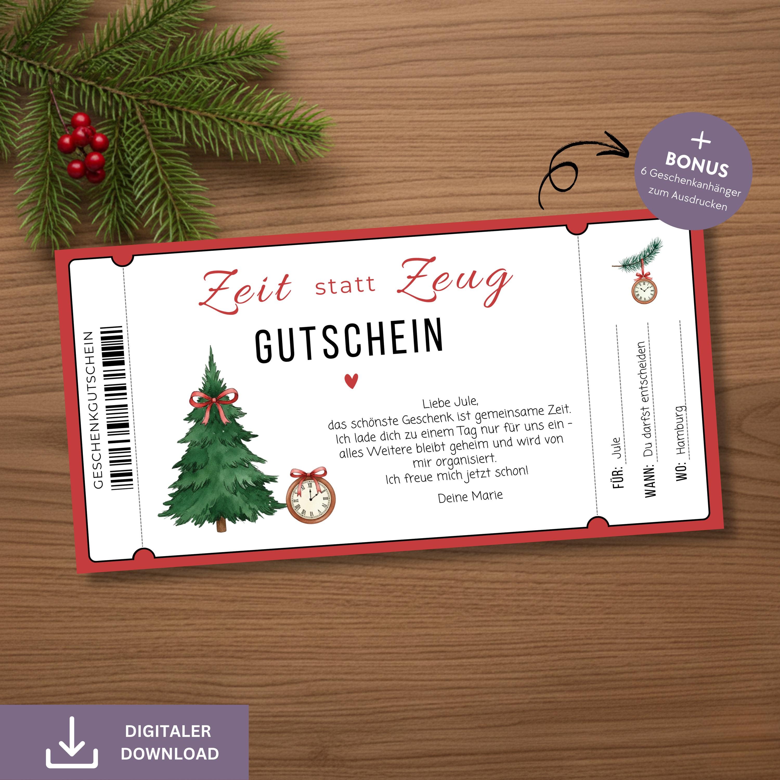 物の代わりに時間を使うクリスマスバウチャー、印刷できる