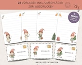 Wichtelbriefe zum Ausdrucken, Wichtelbrief Vorlage Wichtel Briefpapier, Wichtelzubehör Weihnachten, Weihnachtswichtel DIY Set PDF Download