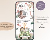 Wild One Einladung Kindergeburtstag Mädchen, Personalisierbare digitale Einladungskarte 1. Geburtstag, E-Card WhatsApp Foto, Vorlage Canva