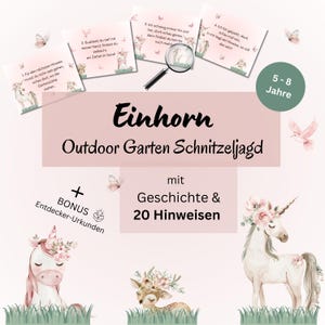 Einhorn Schnitzeljagd Mädchen 5-8 Jahre, Outdoor Schnitzeljagd Garten Schatzsuche Kindergeburtstag zum Ausdrucken Schatzsuche Kinder draußen