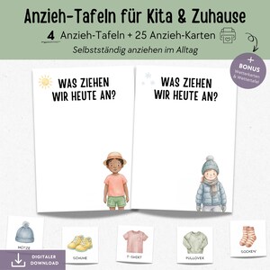 Dressing board & dressing cards for daycare, kindergarten, and home use; dressing routine cards for children's clothing; picture cards for nursery (PDF for printing).