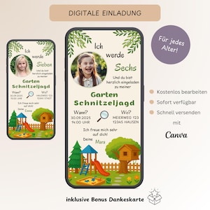 Einladung Kindergeburtstag Schnitzeljagd Geburtstag, Personalisierbare digitale Einladungskarte Schatzsucher WhatsApp E-Card, Vorlage Canva