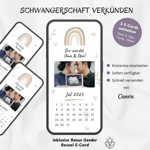 Personalisierbare E-Card Du wirst Opa, Oma, Tante, Onkel, Ihr werdet Großeltern, Digital Schwangerschaft verkünden Regenbogen, Vorlage Canva
