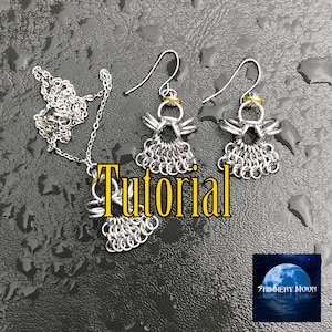 May include: A silver chainmail angel necklace and earrings set. The earrings and pendant feature an angel design with a halo and chainmail skirt. The word "Tutorial" is displayed in yellow text.