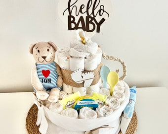 Diaper cake for boy or girl, neutral diaper cake personalized with teddy, perfect gift for a birth from 54.99 euros