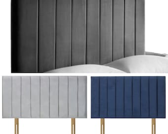 New Panelled Headboard plush velvet 20" 3ft-4ft-4ft6-5ft All Colours Available - Handmade In The UK - Fast Free Delivery