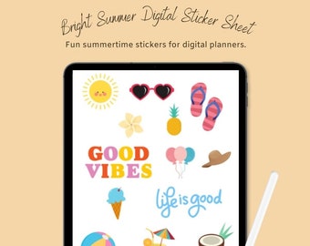 Summer Fun Digital Stickers | Good Vibes | Goodnotes | PNG | Sunshine | Beach Vacation