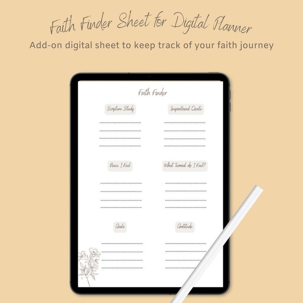 Faith Journal Digital Sheet, Faith Tracker Planner Add-on