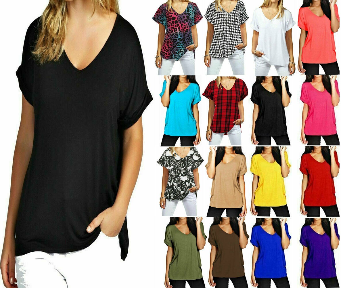 Womens Baggy Oversized Turn up Batwing Sleeve Top Loose Fit V - Etsy Canada
