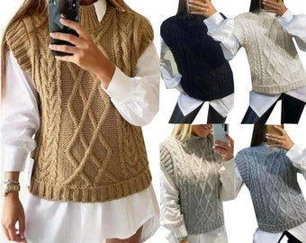 Womens Sleeveless High Neck Cable Knitted Jumper Ladies - Etsy