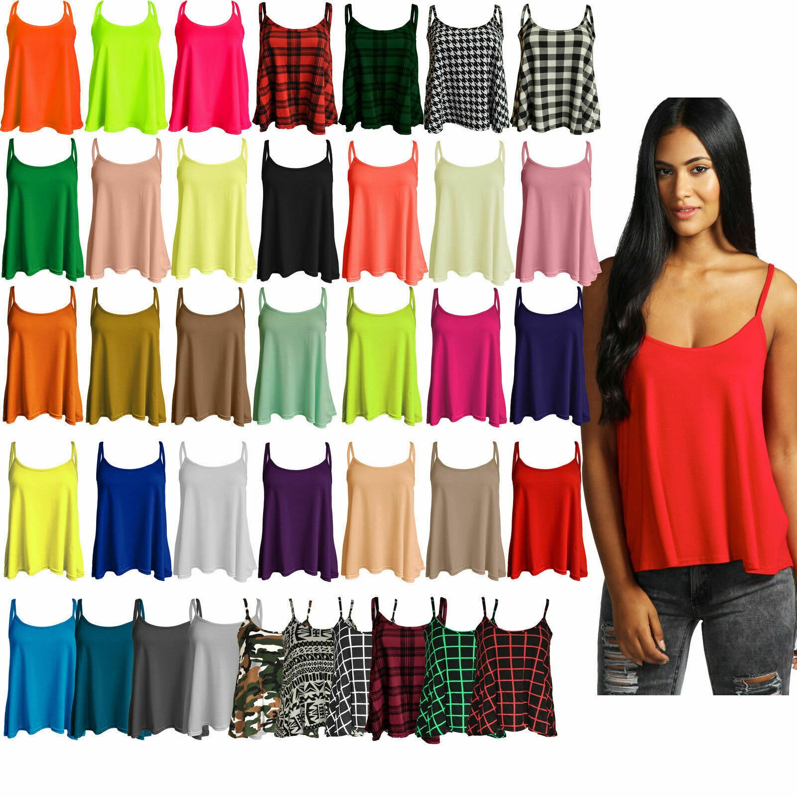 Womens Sleeveless Strappy Cami Swing Vest Ladies Plus Size - Etsy
