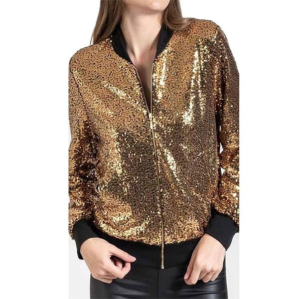 Gold bomber jacket best sale womens