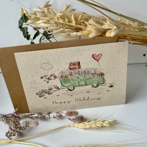 Glückwunschkarte Hochzeit / Hochzeitskarte / VW Bus / Vintage / Aquarellmotiv / Vintage / Floral auch personalisiert möglich Bild 3