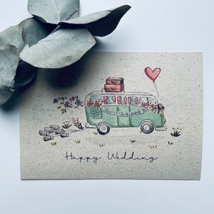 Glückwunschkarte Hochzeit / Hochzeitskarte / VW Bus / Vintage / Aquarellmotiv / Vintage / Floral auch personalisiert möglich Bild 8