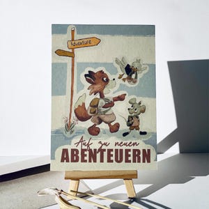 Tierische Bande Postkarte – Handgezeichnete Karte für Kinder, Abenteuerlustige Tiere für Schulanfang, Kindergartenstart, Umzug & Abenteuer
