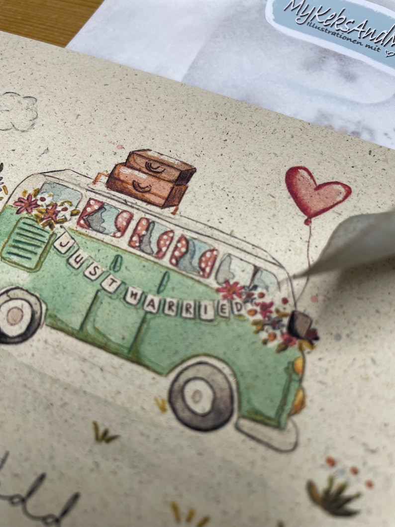 Glückwunschkarte Hochzeit / Hochzeitskarte / VW Bus / Vintage / Aquarellmotiv / Vintage / Floral auch personalisiert möglich Bild 4