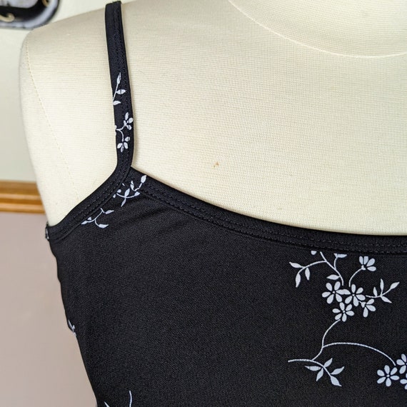 Vintage 1990s Black White Floral Slip Dress Spagh… - image 3