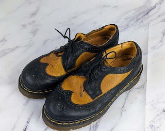 Vintage 90s Dr. Martens Platform Two Tone Oxford Brogue Leather UK 6/US 8