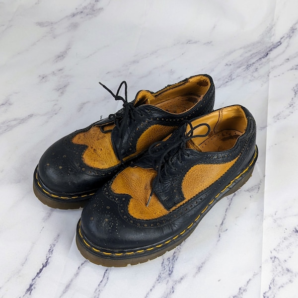 Vintage 90s Dr. Martens Platform Two Tone Oxford Brogue Leather UK 6/US 8