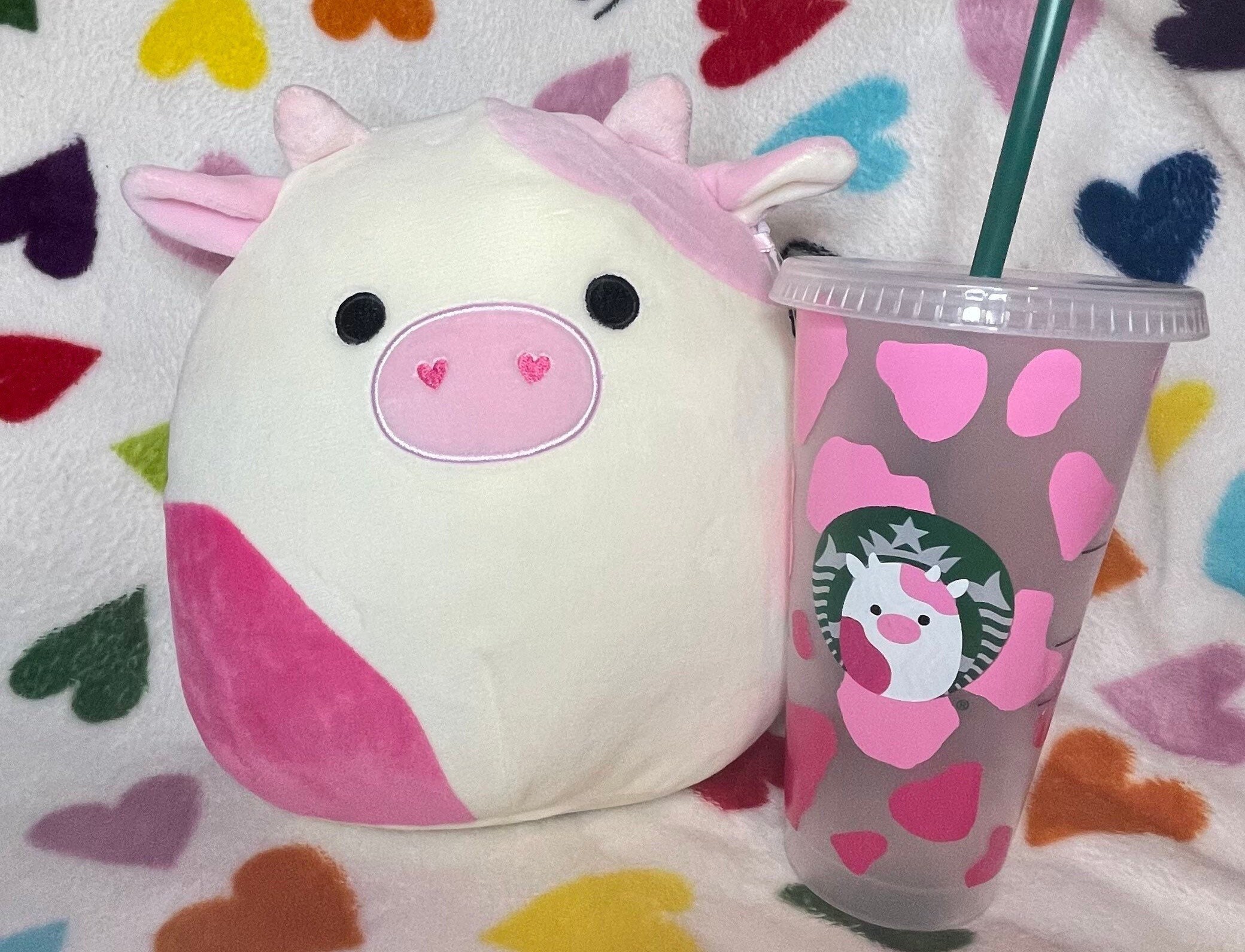 Custom Cookie Cow Ronnie and Strawberry Milk Cow Amelie Squishmallows Plush Toy