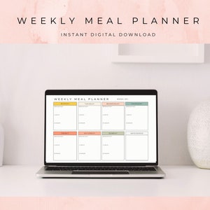 Weekly Meal Planner with Grocery List Printable Template, 7 Day Menu Plan, Food Planner, Health & Fitness