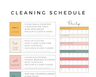 Printable Cleaning Schedule, Instant download, Organizational cleaning planner