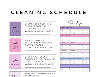 Printable Cleaning Schedule, Instant download, Organizational cleaning planner