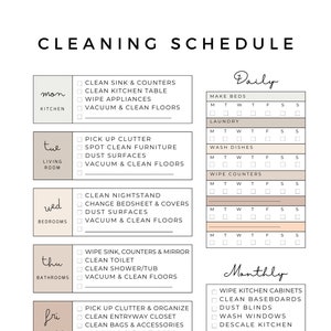 Printable Cleaning Schedule, Instant download, Organizational cleaning planner