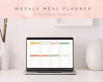 Weekly Meal Planner with Grocery List Printable Template, 7 Day Menu Plan, Food Planner, Health & Fitness