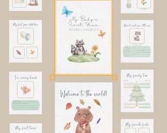 Printable Autumn animal theme baby journal book