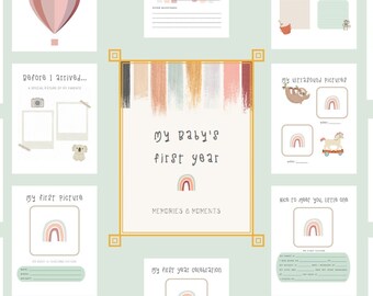 Printable rainbow theme Baby journal, baby album, baby book, template, Memory Book, The First Year, Keepsake book, nursery